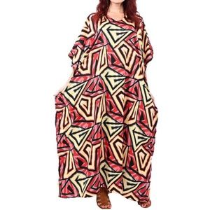 CARESS RED MAIZIE MIX S-4X FULL LOUNGE COVERUP DRESS CAFTAN ROBE KAFTAN